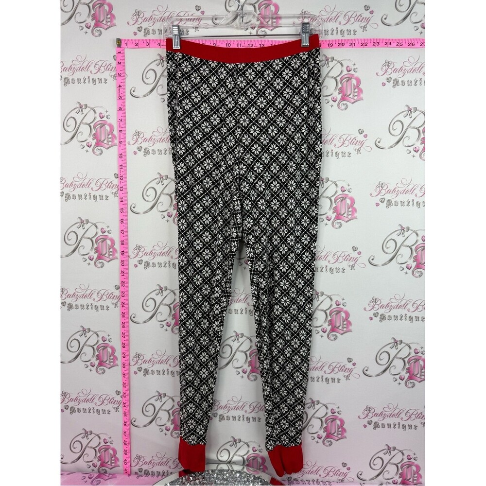 La Vie En Rose Black & White Patterned Pajama Pants with Red Waistband